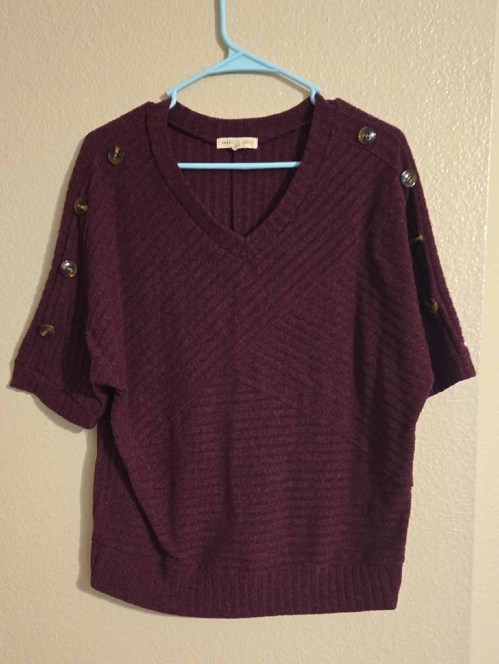 Violet Button-Accent V-Neck Top